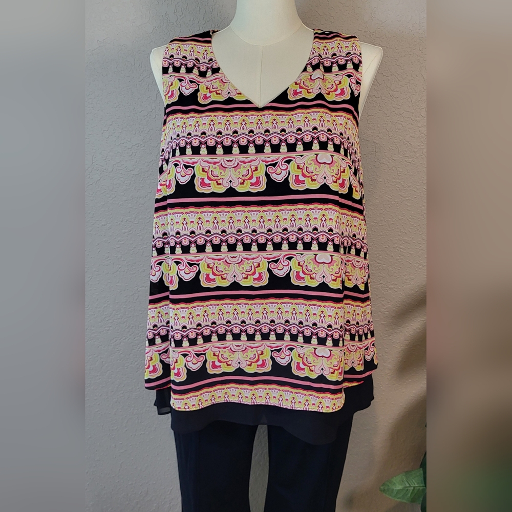 CATO Black and Pink Sleeveless Blouse - Plus Size 18/20W or Size 2X